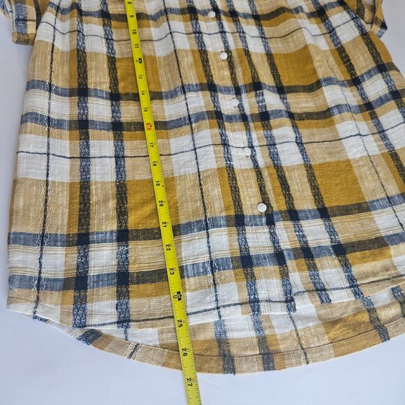 Sundance Small Textured Mustard Plaid Cotton Roll Sleeve Button Up - Picture 8 of 8
